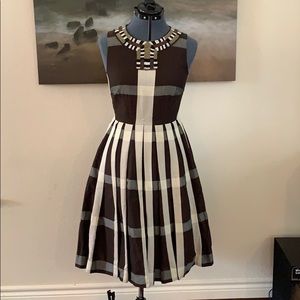 Anthropologie Brown and Cream Plaid Midi Dress